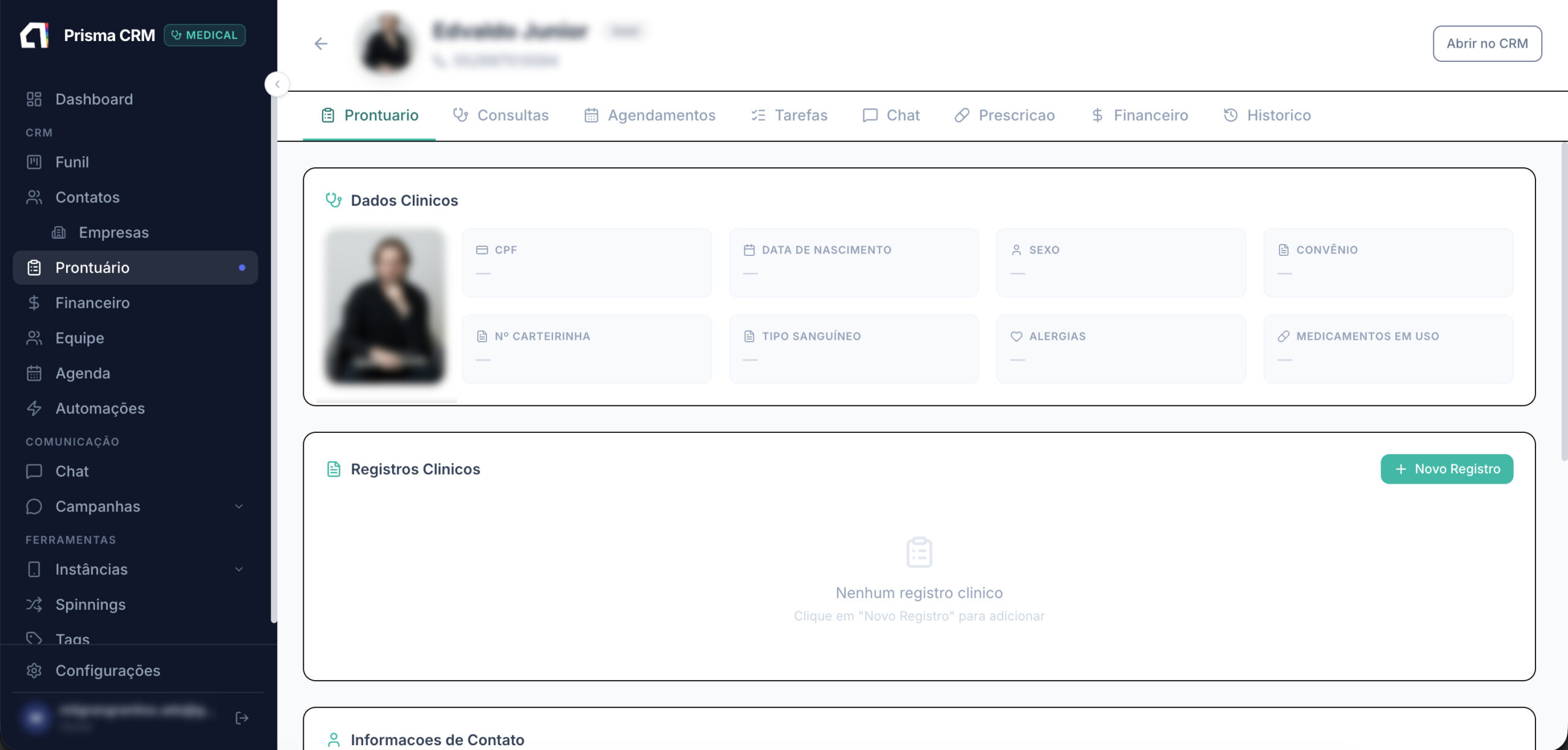 Prontuário médico do Prisma CRM